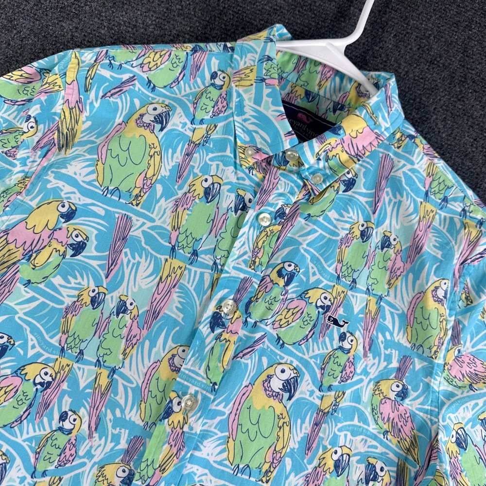 Vineyard Vines Button Down Mens XL Extra Large Blue Parrot Tropical Whale Shirt